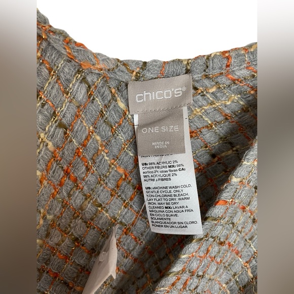 NWT Chico’s Plaid Tweed Ruana Wrap Fringe Fall Fashion Preppy One Size - Picture 7 of 11